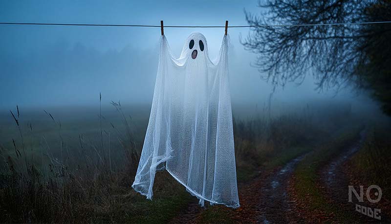 ハロウィンのオバケが干されている