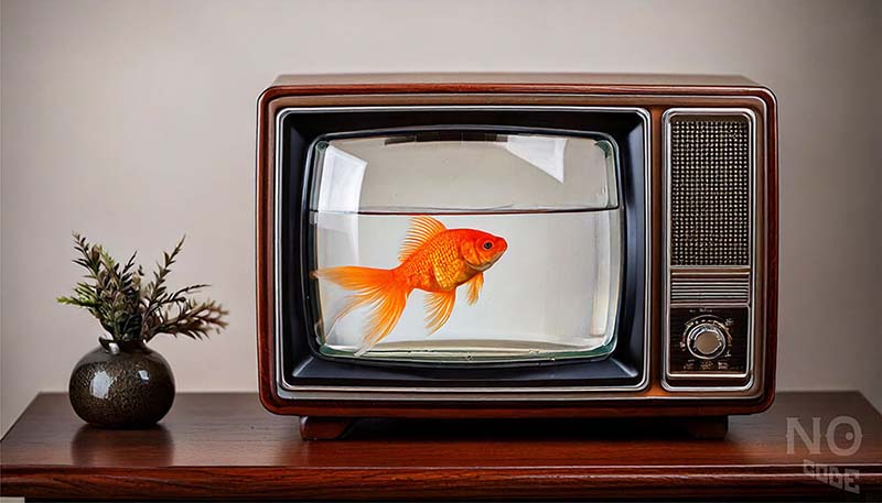 TVの中を泳いでいる金魚