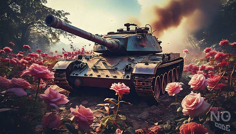 お花畑の中の戦車